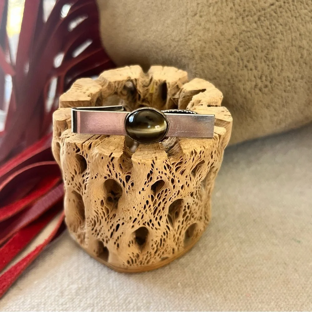 Silver Tie Clip with Tiger Eye Stone